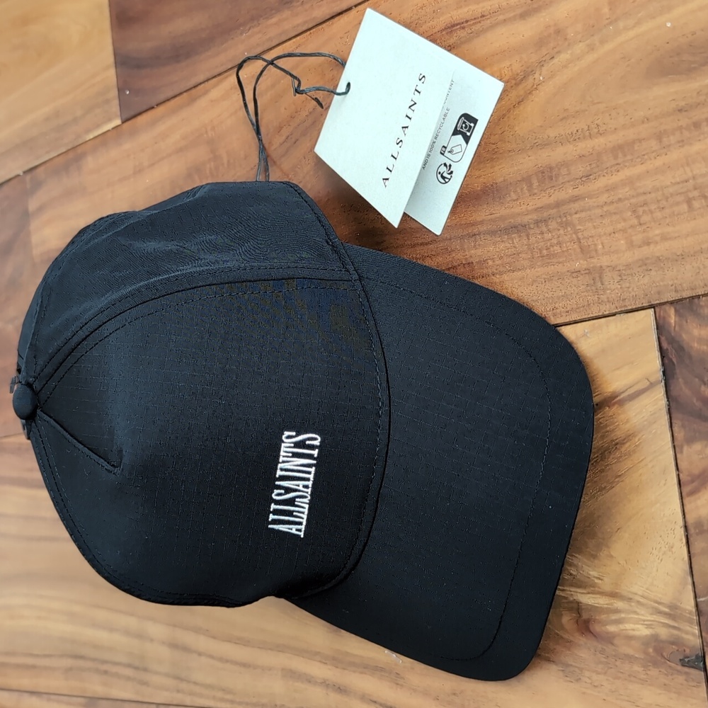 All Saints State Embroidered Adjustable Logo 3" W Brim Baseball Cap Nwt